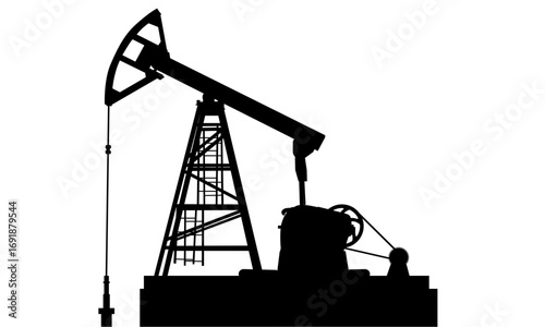 Silhouette of an oil pump jack against a white background.