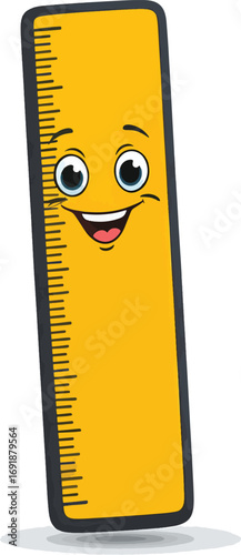Cartoon Ruler Illustration A cheerful yellow ruler with a smiling face, perfect for educational and playful designs, measuring success