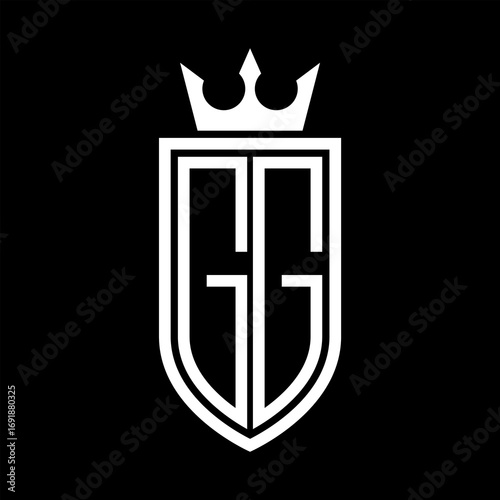 GG Vector logo of initials shield with crown and minimalist, elegant style