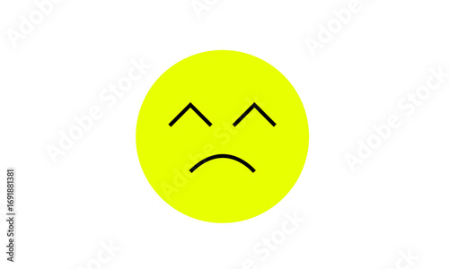 Yellow sad face with downturned mouth and closed eyes.