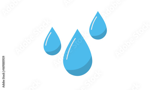 Three stylized blue water droplets falling against a white background.