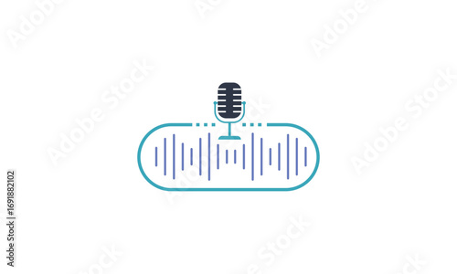 An illustration of a microphone with sound waves inside a rounded rectangle, representing audio recording.