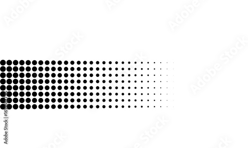 Monochrome abstract background with a halftone dot pattern creating a gradient fade effect from left to right.