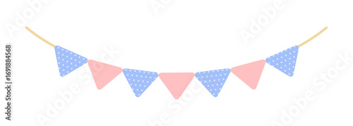 華やかでかわいいガーランドのイラスト -水色とピンクの三角形のシンプルなフラッグの装飾パーツ