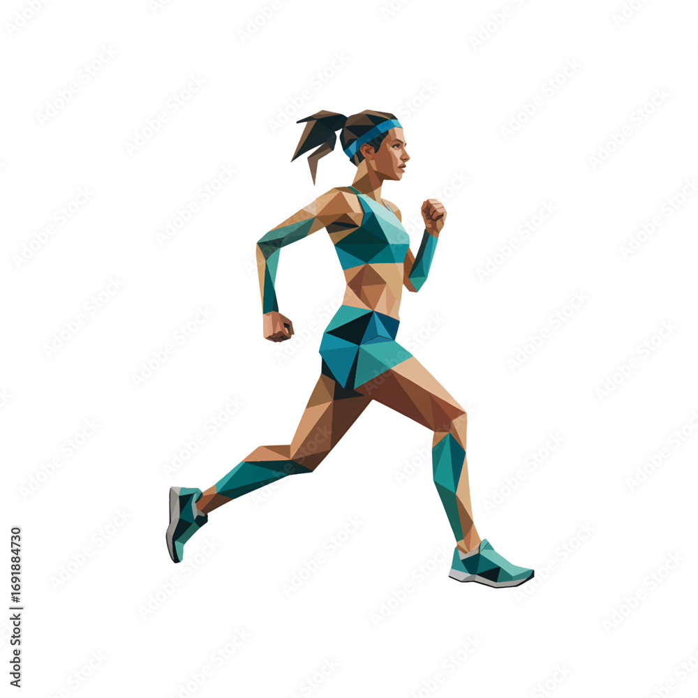 Obraz premium Running athlete in geometric design showcases movement and energy during a daytime workout session