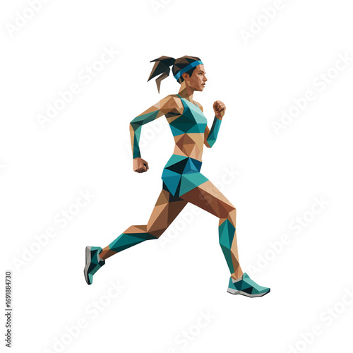 Running athlete in geometric design showcases movement and energy during a daytime workout session