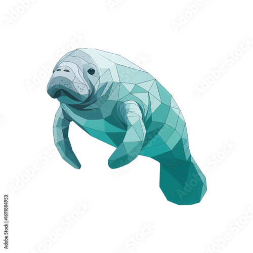 Unique low-poly manatee design showcased in turquoise color, perfect for modern decor or educational purposes
