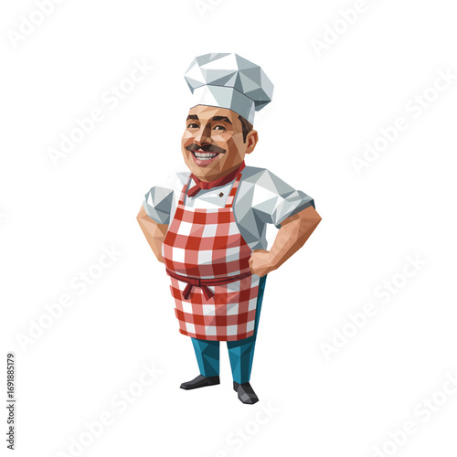 Chef in a modern kitchen wearing a white uniform and hat, holding a whisk, ready to prepare a delicious meal