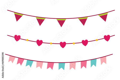 Set of festive flag garland, retro bunting flag illustration. Suitable for clip art, stickers, flat design illustration for carnival, birthday, circus border decoration. etc