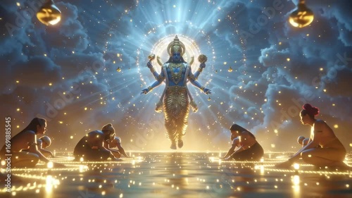 Lord Vishnu Divine Form Glowing in Cosmic Energy
