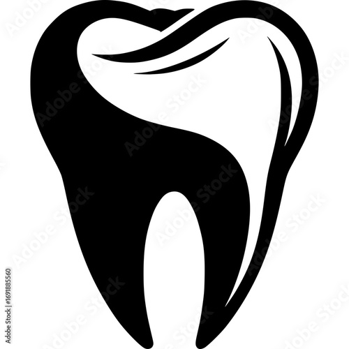 Dental Icon: A bold monochrome depiction of a healthy tooth, symbolizing oral hygiene and dental care.