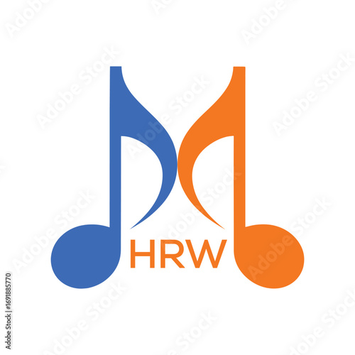 HRW Music Company logo. HRW Company logo design for Musical Note and business. HRW Entertainment Branding best icon.
