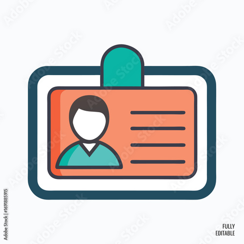 Vector art of flat design illustration of an identification card with a persons photo and text lines.