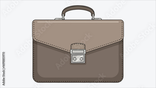 A classic brown business briefcase illustration, a symbol of work, law, and professional life, isolated on a light background