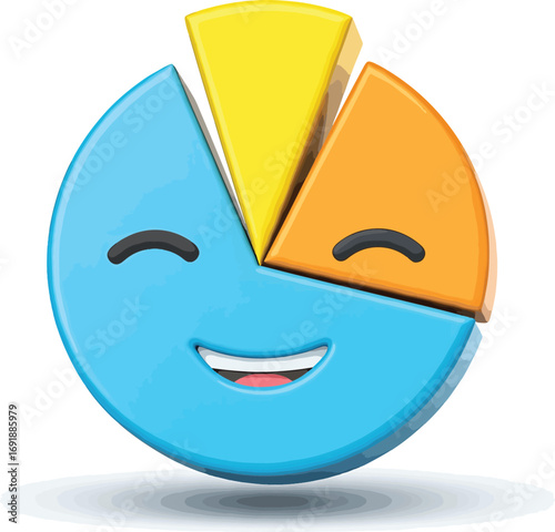 Cheerful Pie Chart with Smiling Face A Colorful Graphic Representing Data, Statistics, and Business Analytics in a Fun Way