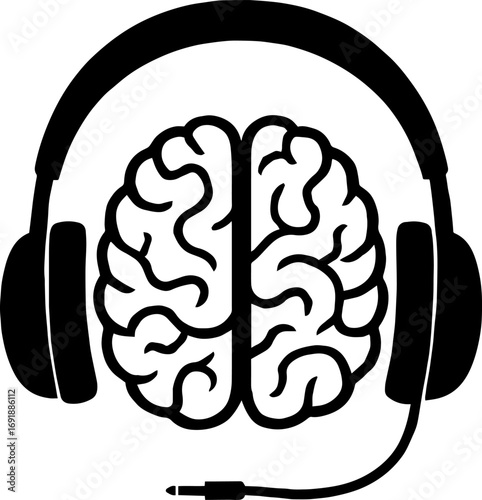 Headphones with Brain Shape Inside - Creative Thinking Vector With White Background 
