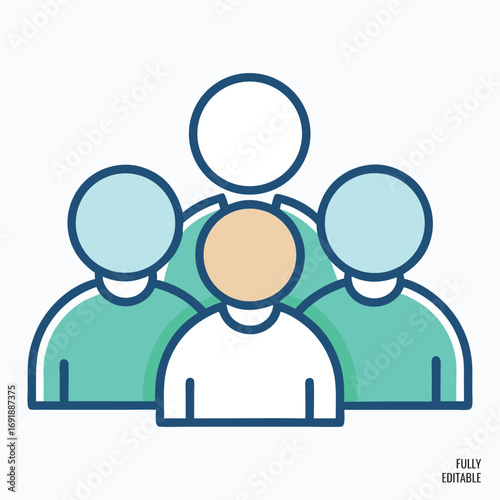 Vector art of group of five people icon representing teamwork and community.