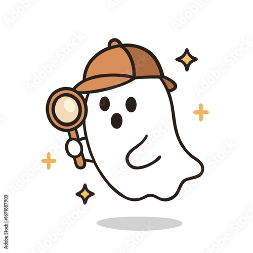 Cartoon Ghost Detective with Magnifying Glass