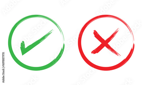 Check marks doodle set. hand drawn chalk checklist, checkbox, green tick and red cross signs in sketch style. charcoal pencil correct or incorrect symbols. crayon checkmarks, yes and no elements. 