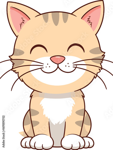 Happy Cartoon Cat Adorable Illustration of a Smiling Feline with Closed Eyes and Playful Whiskers