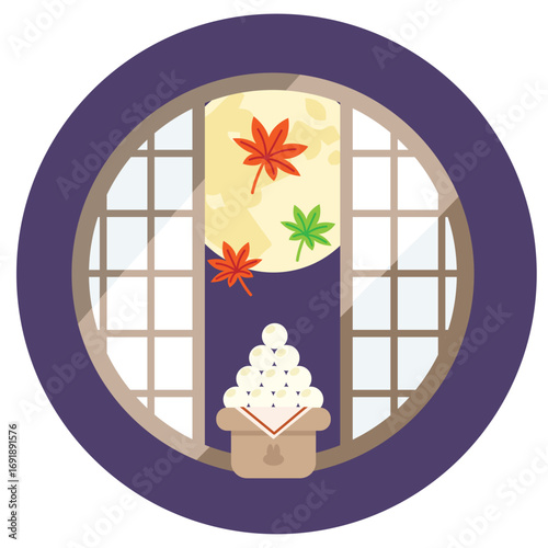 和風の秋のアイコン：お月見 / Japanese Autumn Icon: Moon Viewing