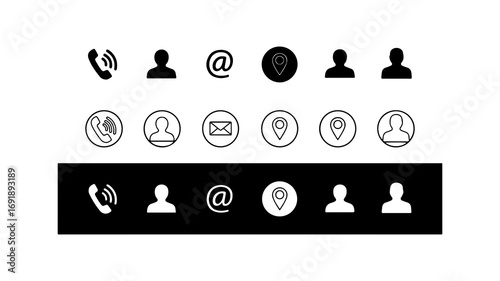Contact information icons set with transparent background