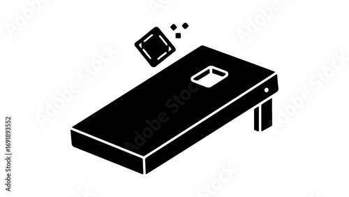 Cornhole game with beanbag flying with transparent background