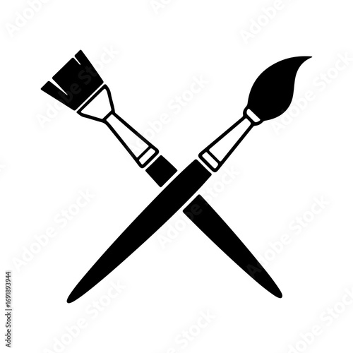 Crossed paint brushes with transparent background