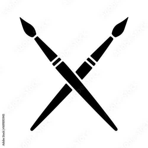 Crossed paint brushes icon with transparent background