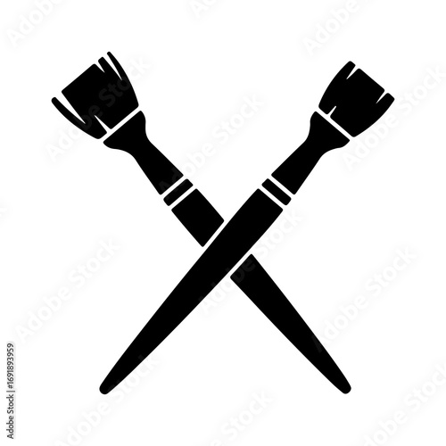 Crossed paint brushes with transparent background