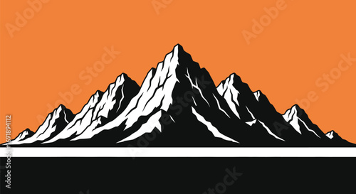 Majestic Black and White Mountain Peak Illustration