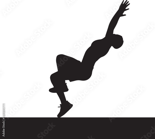 Dynamic silhouette of a fitness athlete leaping over an obstacle with arms extended