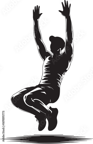 Dynamic athletic silhouette leaping upwards in motion fitness action