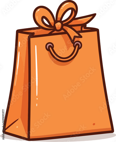 Orange gift bag illustration with a ribbon bow and handle, perfect for presents, shopping, and festive occasions