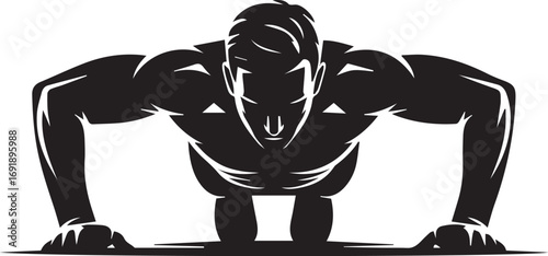 Muscular fitness athlete silhouette performing push up strength training exercise silhouette