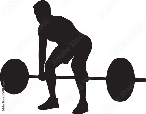 Strong silhouette of fitness athlete performing deadlift weightlifting exercise strength training