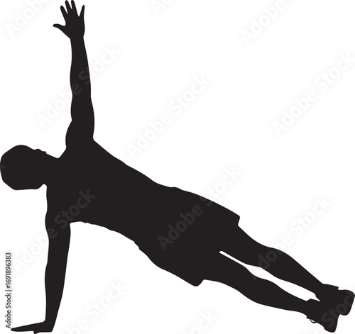 Fitness athlete silhouette performing side plank exercise for core strength and bodybuilding training