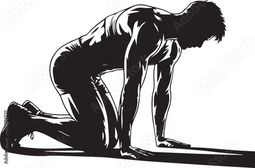 Strong fitness athlete silhouette in dynamic pose practicing intense workout routine