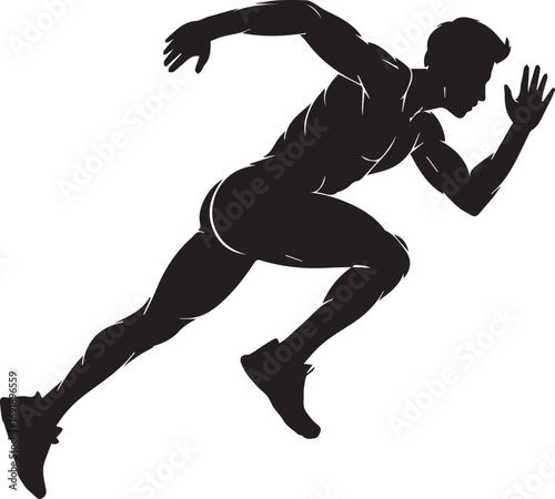 Dynamic silhouette of a muscular fitness athlete in full sprint motion