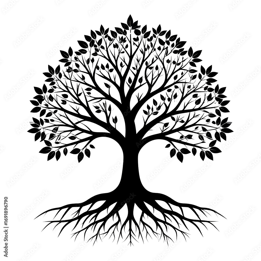 Obraz premium A simple tree silhouette vector with roots and branches, a perfect illustration for growth and life in nature