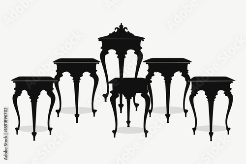 Antique street lamp column and vintage furniture vector illustration