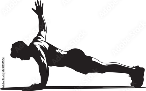 Athletic male silhouette performing side plank exercise for core strength and fitness training