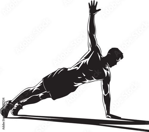 Fit male athlete silhouette performing side plank exercise silhouette focused on strength and core training