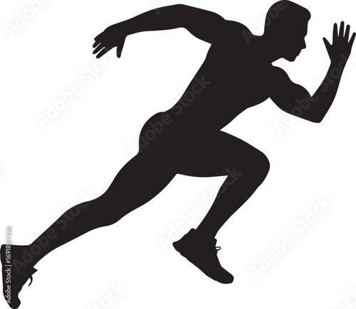 Dynamic silhouette of muscular fitness athlete sprinting forward in motion athletic power