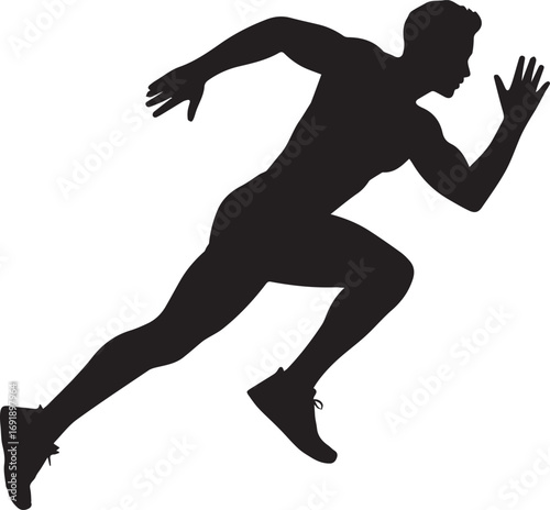 Dynamic black silhouette of a fit male athlete running fast with strong muscular build