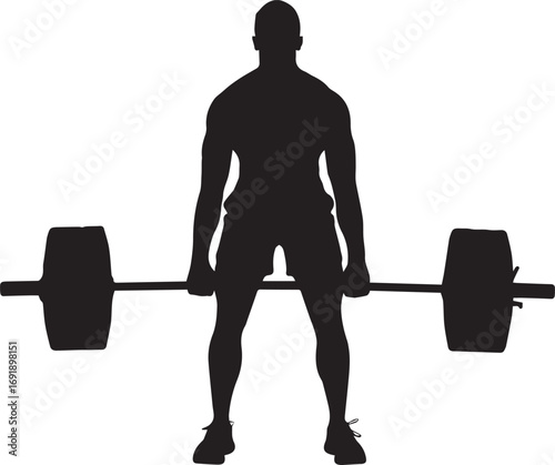 Muscular fitness athlete silhouette performing weightlifting deadlift exercise power strength