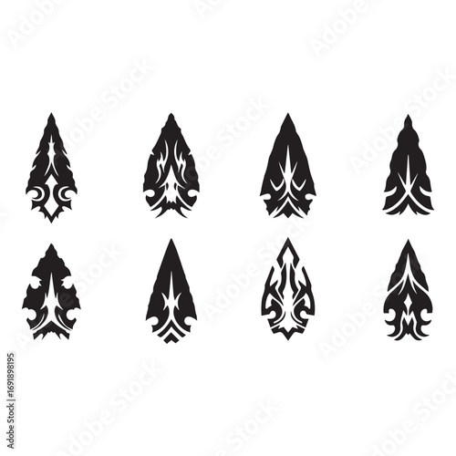 Intricate Tribal Arrowhead Designs A Collection of Ornate Graphic Vector Art Elements for Creative Projects and Designs