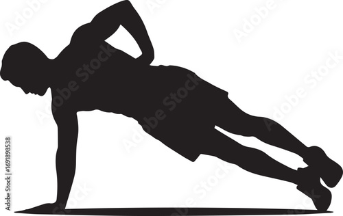 Silhouette of a fit athlete performing a challenging side plank exercise for core strength