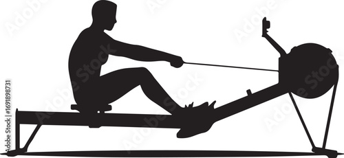 Dynamic silhouette of a fit athlete rowing machine workout capturing strength and endurance