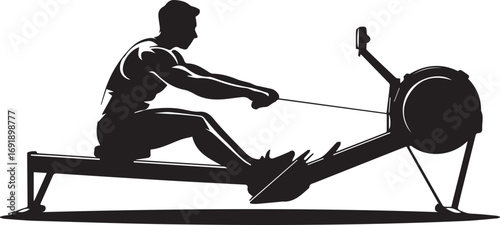 Muscular silhouette of fitness athlete rowing machine workout silhouette